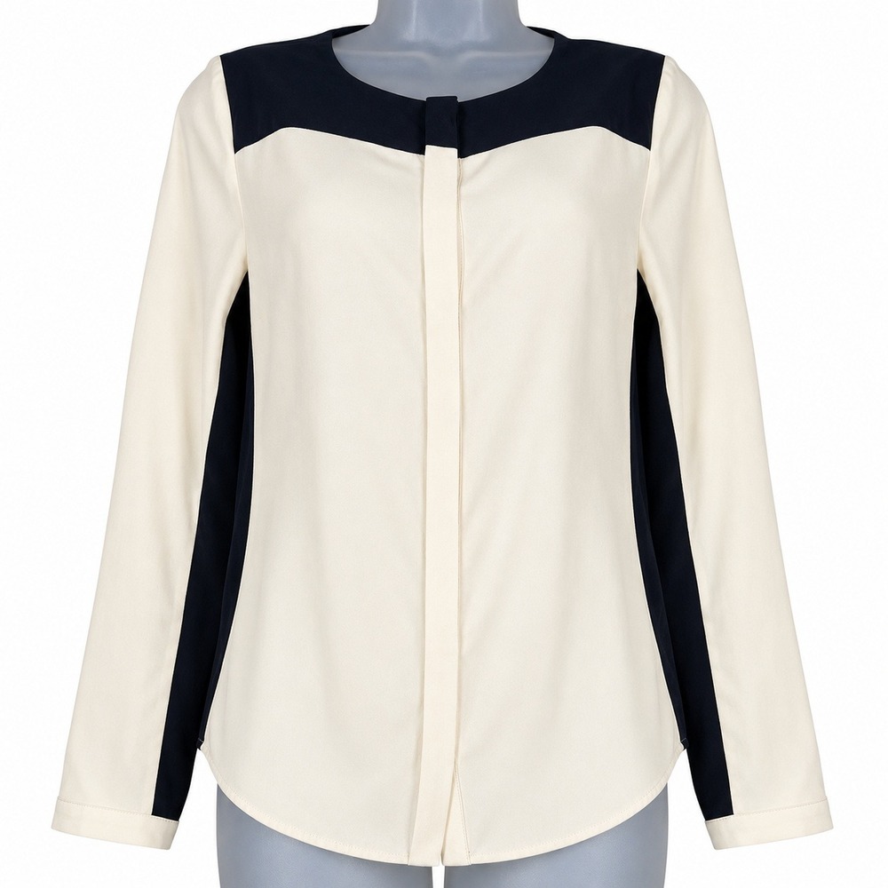 Rag & Bone Romane Silk Blouse Women's XS Ivory Black Colorblock Quiet Luxury TV